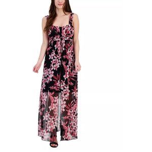 Women's Floral-Print Overlay Maxi Dress